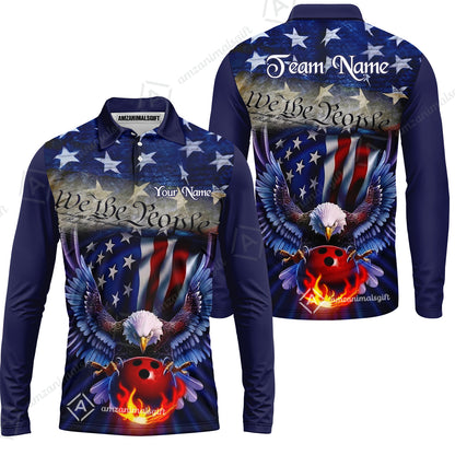 Custom Bowling Jersey Polo Shirt, Flaming Bowling Ball Eagle Custom Bowling Jersey Team Shirt For Players With Name & Team Name