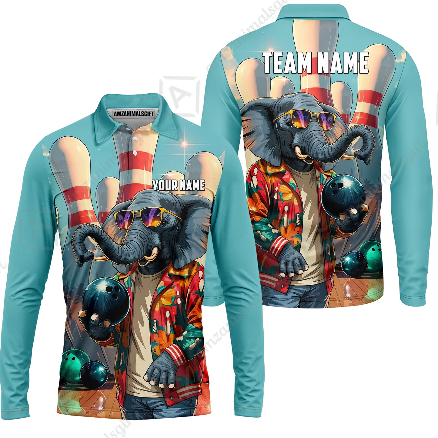 Custom Bowling Jersey Polo Shirt, Cool Elephant Bowling, Custom Bowling Jersey Team Shirt For Players With Name and Team Name