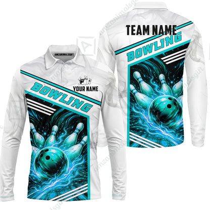 Custom Bowling Jersey Polo Shirt, Retro Racing & Fire Strike, Custom Bowling Jersey Team Shirt For Players With Name & Team Name