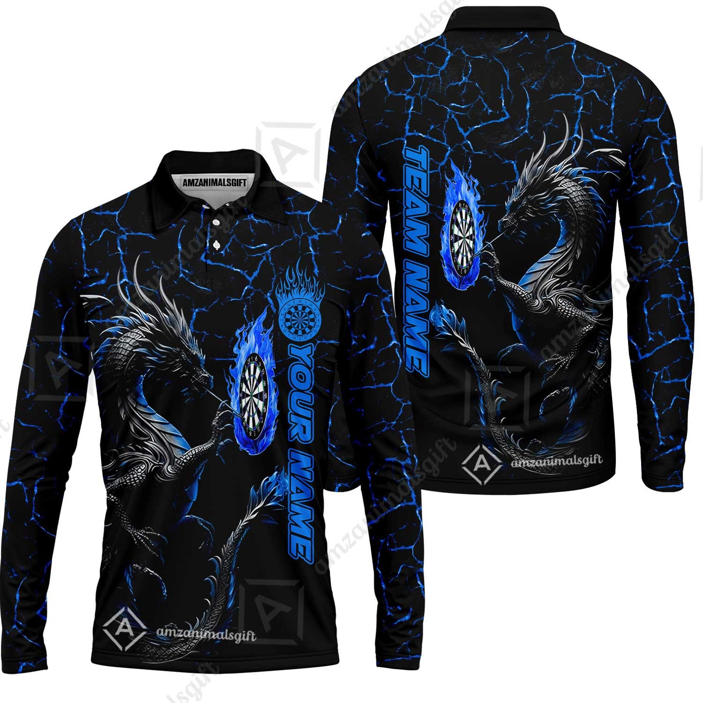 Custom Blue Big Dragon Darts Unisex Polo Team Shirts, Custom Team League Darts Jersey Polo , Custom Darts Team Jerseys Uniform