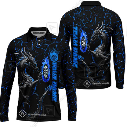 Custom Blue Big Dragon Darts Unisex Polo Team Shirts, Custom Team League Darts Jersey Polo , Custom Darts Team Jerseys Uniform