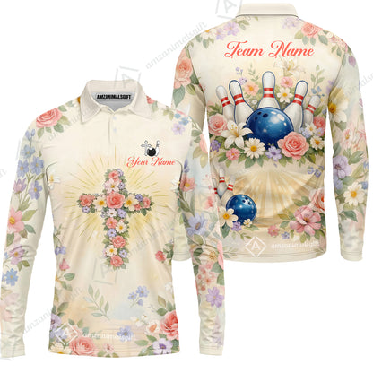 Custom Bowling Jersey Polo Shirt,  Flower Christian Bowling, Custom Bowling Jersey Team Shirt For Players With Name & Team Name