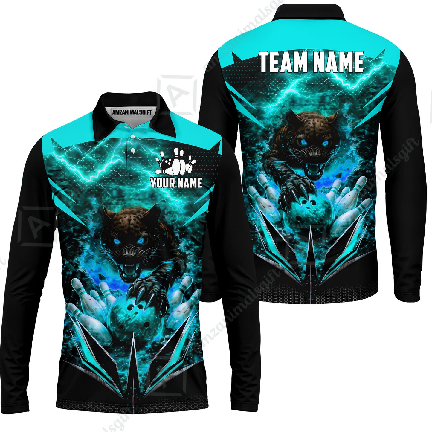 Custom Bowling Jersey Polo Shirt, Electric Panther Bowling, Personalized Name & Team Name