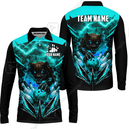 Custom Bowling Jersey Polo Shirt, Electric Panther Bowling, Personalized Name & Team Name