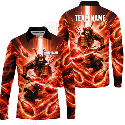 Custom Bowling Jersey Polo Shirt, Japanese Samurai Warrior Bowling, Custom Bowling Jersey Team Shirt For Players With Name & Team Name