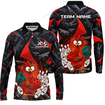 Custom Bowling Jersey Polo Shirt, Crazy Chicken Bowling Custom Bowling Jersey Team Shirt For Players With Name & Team Name