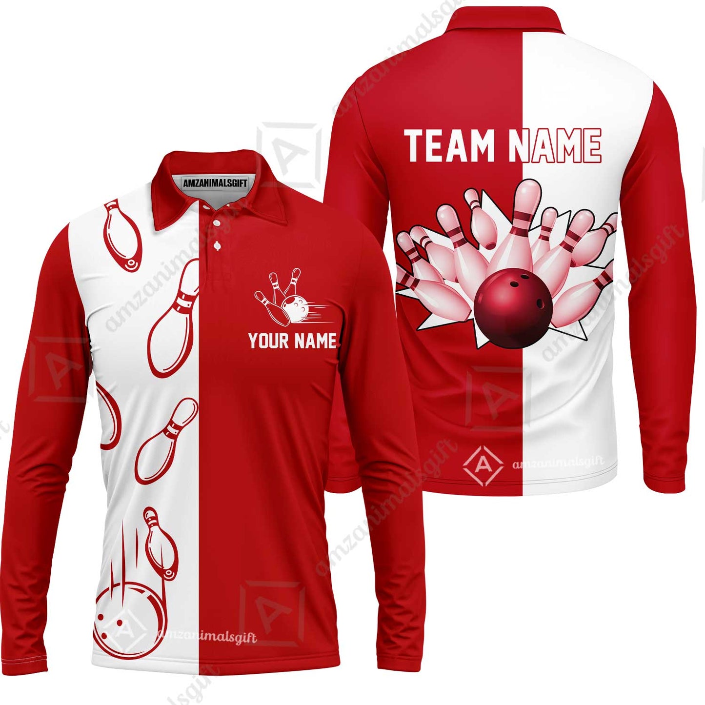 Custom Bowling Polo Shirts, Red And White Retro Vintage Bowling Polo Shirts For Men Custom Bowling Team Jerseys