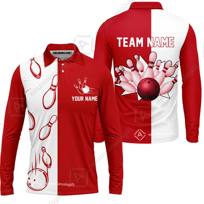 Custom Bowling Polo Shirts, Red And White Retro Vintage Bowling Polo Shirts For Men Custom Bowling Team Jerseys