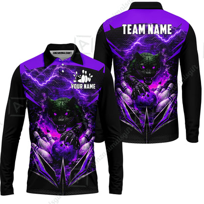 Custom Bowling Jersey Polo Shirt, Electric Panther Bowling, Personalized Name & Team Name