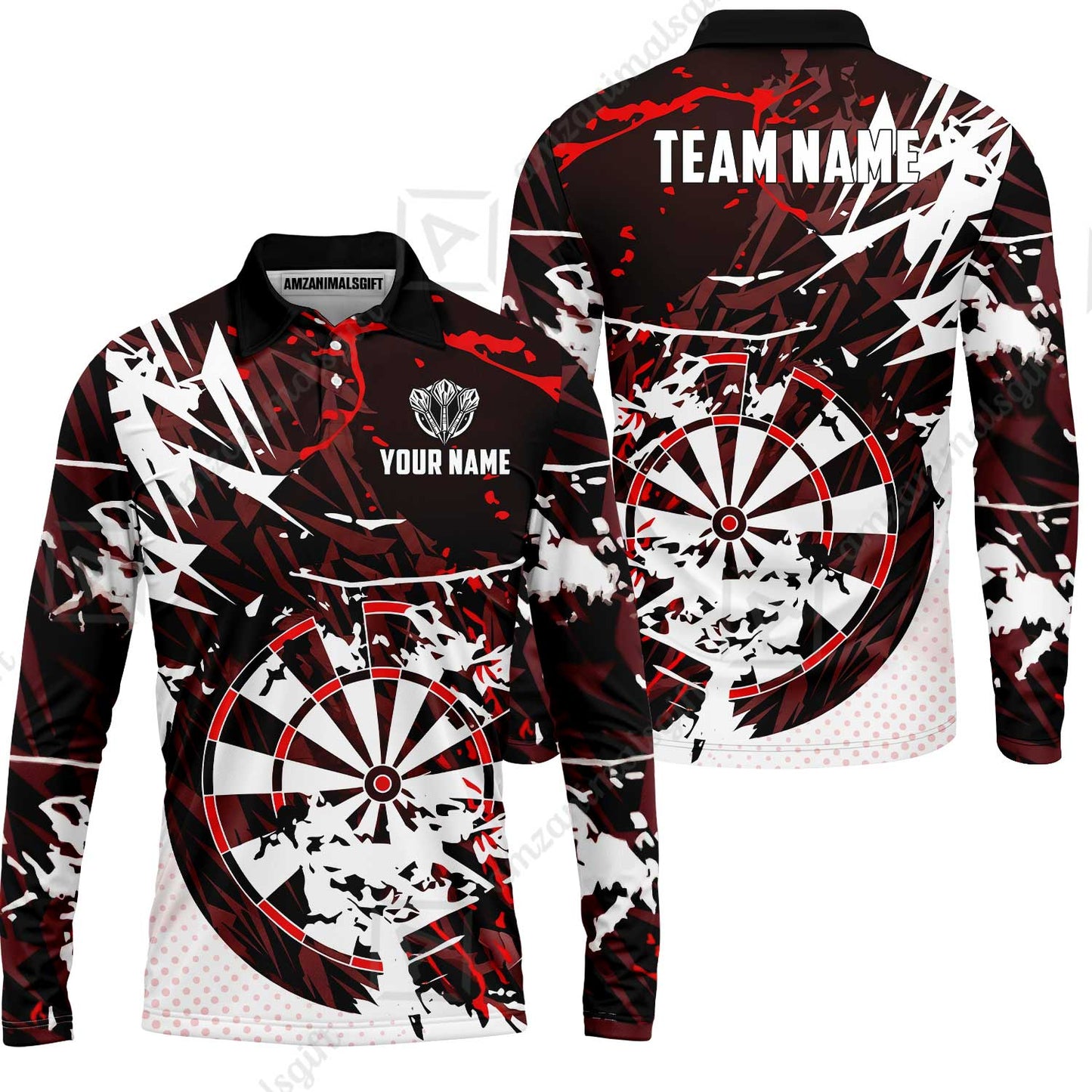 Customized Abstract Crimson Geometric Shard Darts Jersey, Personalized Name And Team Name For Dart Players