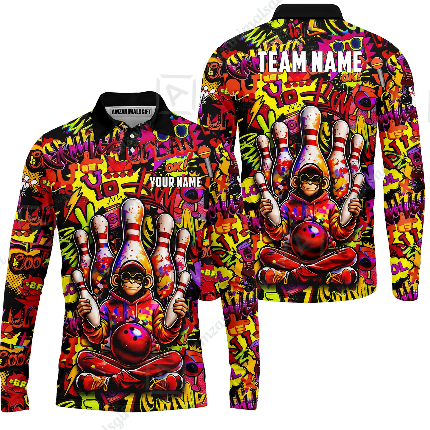 Custom Bowling Jersey Polo Shirt, Master Monkey Juggling, Custom Bowling Jersey Team Shirt For Players With Name & Team Name