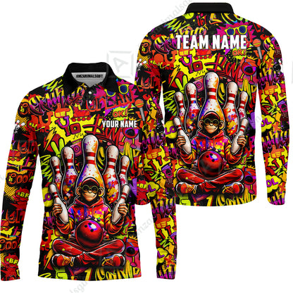 Custom Bowling Jersey Polo Shirt, Master Monkey Juggling, Custom Bowling Jersey Team Shirt For Players With Name & Team Name