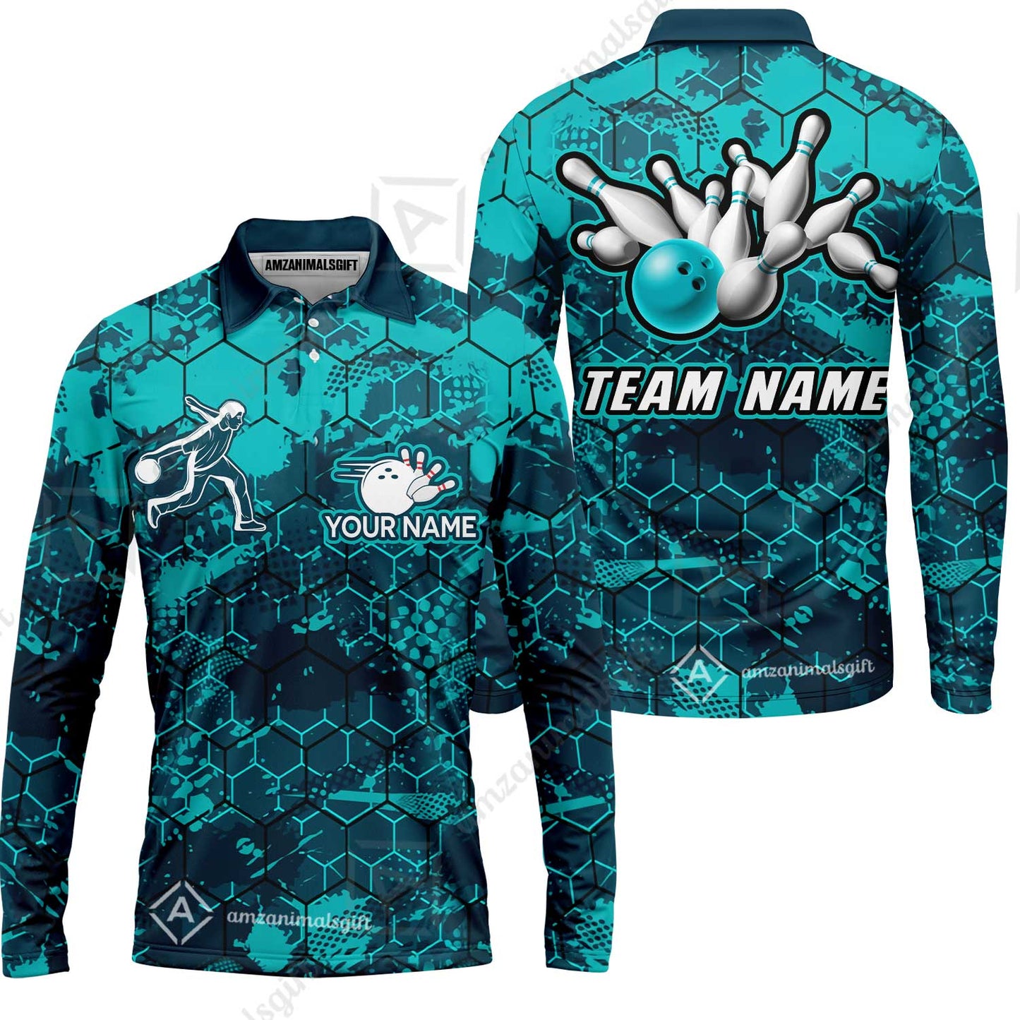 Custom Turquoise Bowling Team Jersey Shirts, Bowling Team Uniforms Jerseys, Personalized Name And Team Name