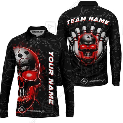 Customized Bowling Team Jersey Skull Flaming In Bowling Pattern Personalized Name Team Name Quarter-Zip Jerseys For Bowlers
