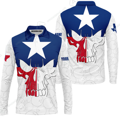 Custom Bowling Jersey Polo Shirt, Bowling Texas Flag Skull, Custom Bowling Jersey Team Shirt For Players With Name and Team Name