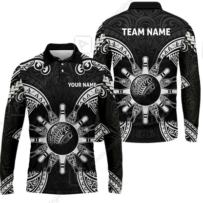 Custom Bowling Jersey Polo Shirt, Symmetric Polynesian Tribal Art Bowling, Custom Bowling Jersey Team Shirt For Players With Name and Team Name