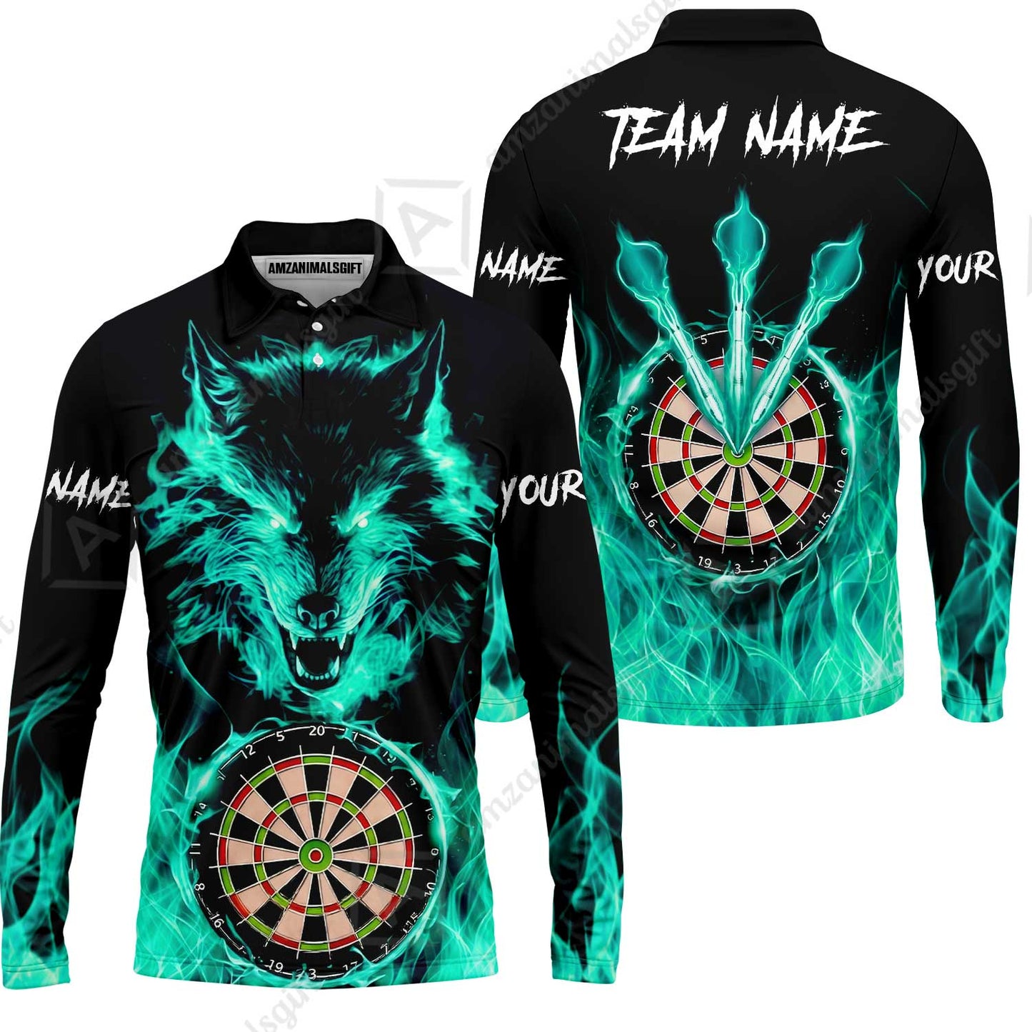 Custom Darts Jersey Polo Shirt, Dartboard Fierce Wolf Design, Uniform Dart - Personalized Name And Team Name
