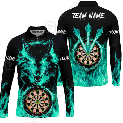 Custom Darts Jersey Polo Shirt, Dartboard Fierce Wolf Design, Uniform Dart - Personalized Name And Team Name