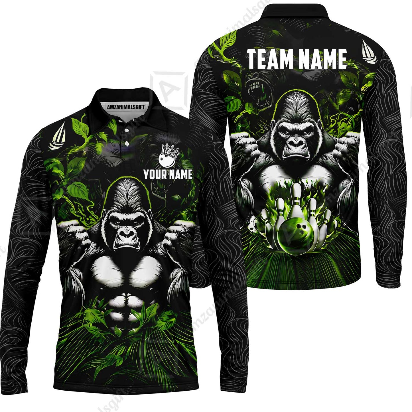 Custom Bowling Jersey Polo Shirt, Furious Gorilla Mascot, Custom Bowling Jersey Team Shirt For Players With Name & Team Name