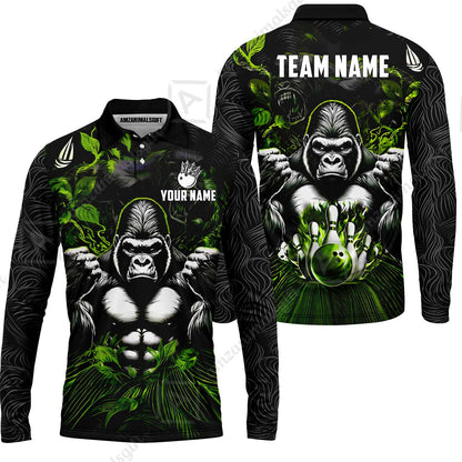 Custom Bowling Jersey Polo Shirt, Furious Gorilla Mascot, Custom Bowling Jersey Team Shirt For Players With Name & Team Name