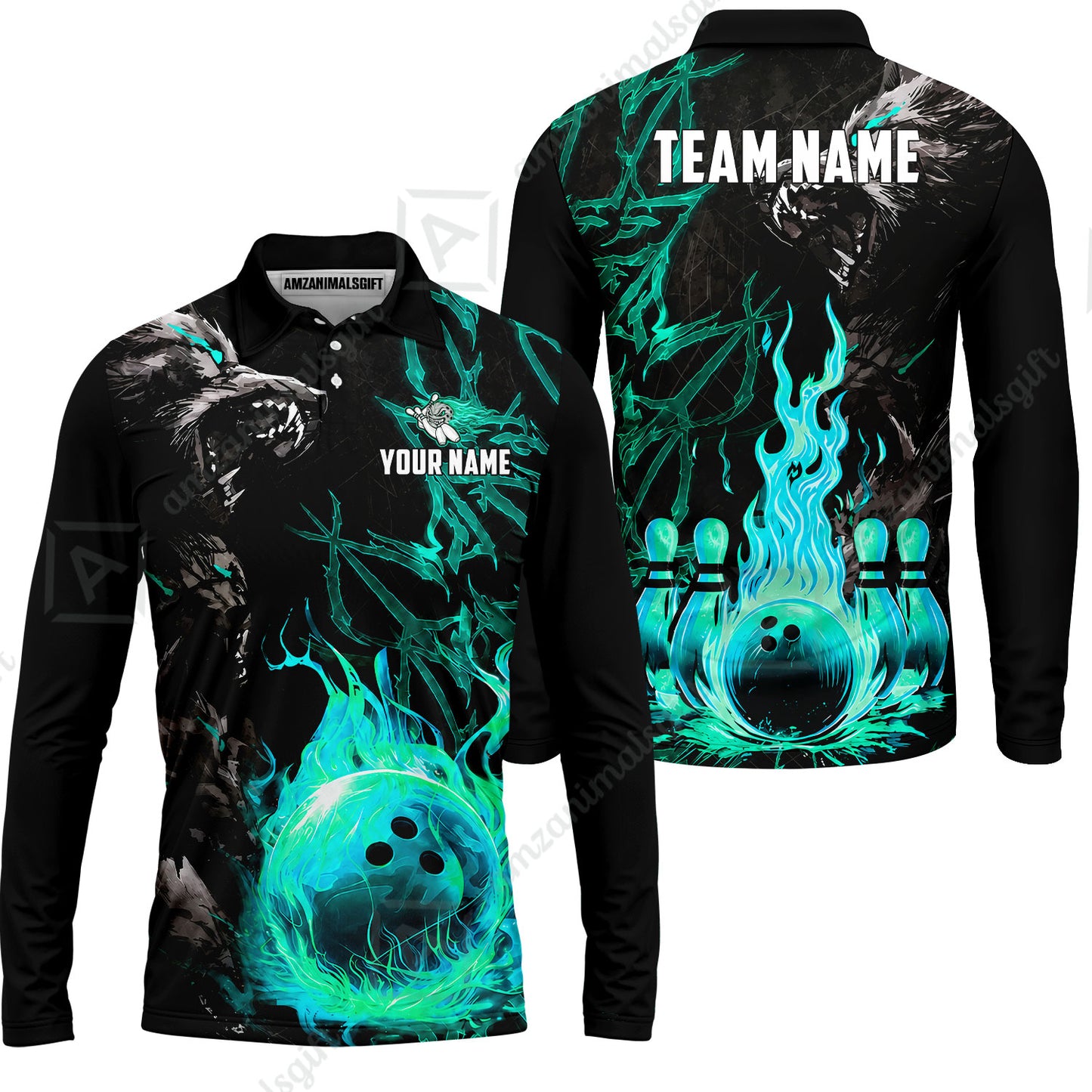 Custom Bowling Jersey Polo Shirt, Hellfire Werewolf & Crimson Strike, Custom Bowling Jersey Team Shirt For Players With Name & Team Name