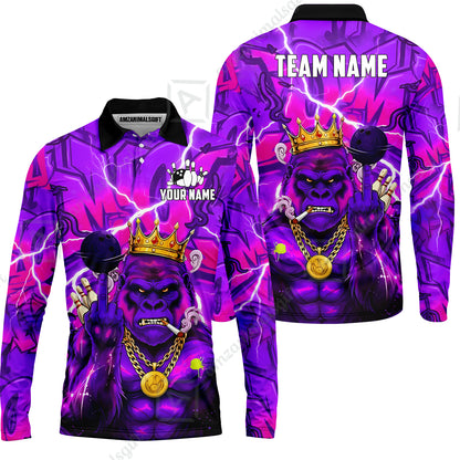 Custom Bowling Jersey Polo Shirt, Rebellious Gorilla King & Street Graffiti, Custom Bowling Jersey Team Shirt For Players With Name & Team Name