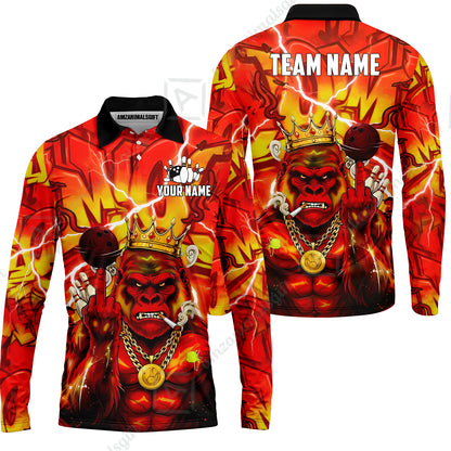 Custom Bowling Jersey Polo Shirt, Rebellious Gorilla King & Street Graffiti, Custom Bowling Jersey Team Shirt For Players With Name & Team Name