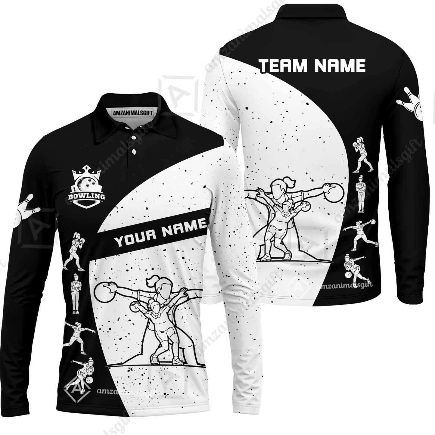 Custom Stylish Black and White Bowling Team Unisex Polo Shirts, Bowling Team Uniforms Jerseys, Polo Shirt With Name And Team Name