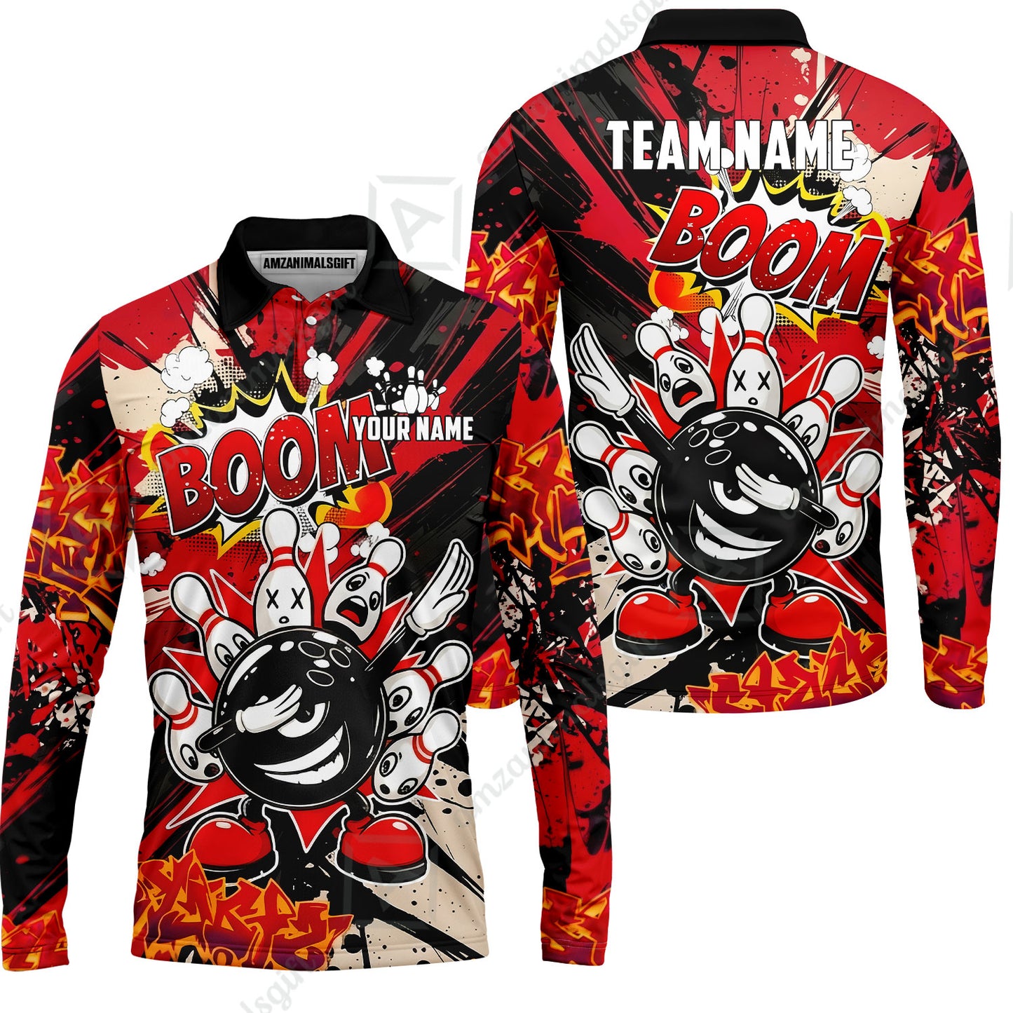 Custom Bowling Jersey Polo Shirt, Dabbing Cartoon Monster, Custom Bowling Jersey Team Shirt For Players With Name & Team Name