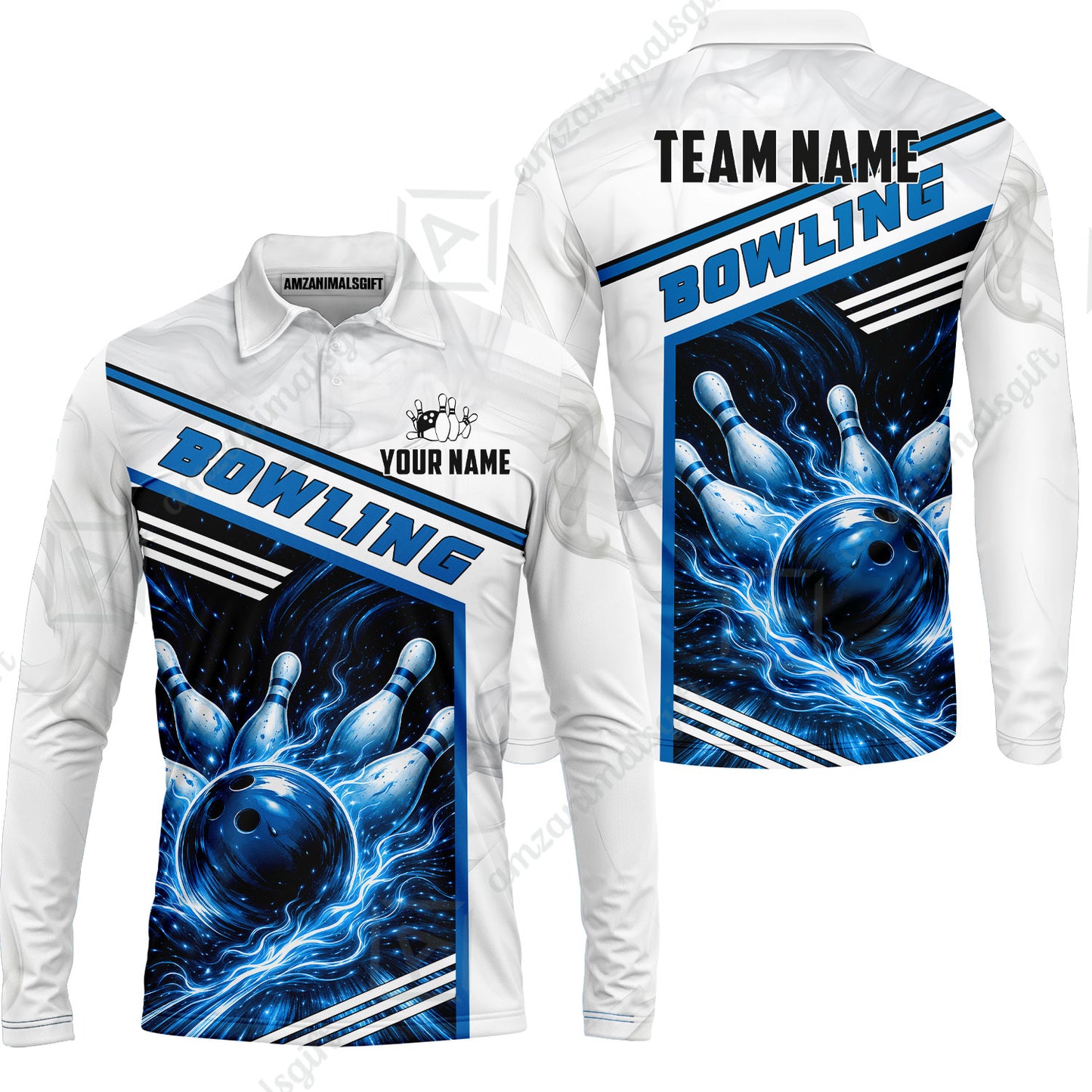 Custom Bowling Jersey Polo Shirt, Retro Racing & Fire Strike, Custom Bowling Jersey Team Shirt For Players With Name & Team Name