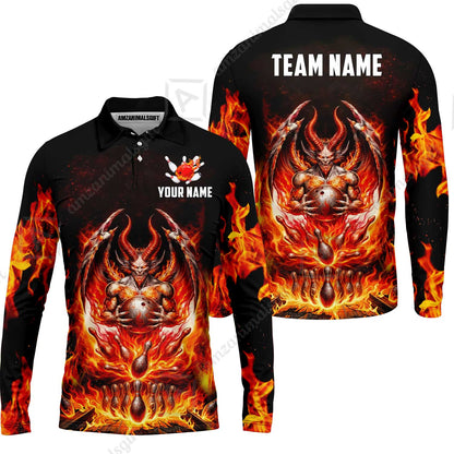 Custom Hellfire Bowling Jersey Polo Shirt, Custom Hellfire Bowling Jersey Team Shirt For Players With Name & Team Name