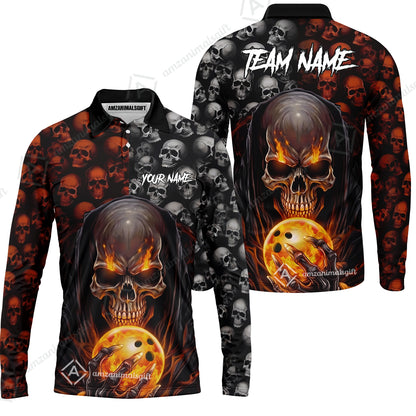Custom Bowling Jersey Polo Shirt, Death Multiple Skulls, Personalized Name And Team Name