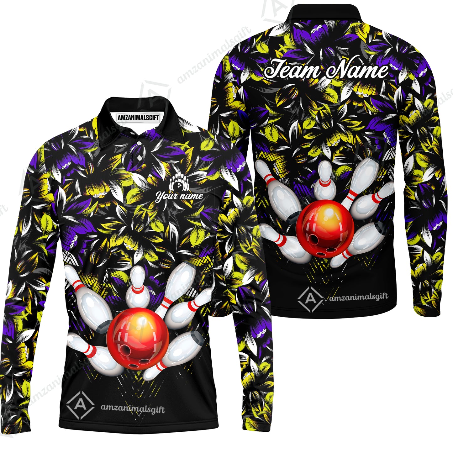Custom Bowling Jersey Polo Shirt, Tropical Floral Bowling, Custom Bowling Jersey Team Shirt For Players With Name & Team Name