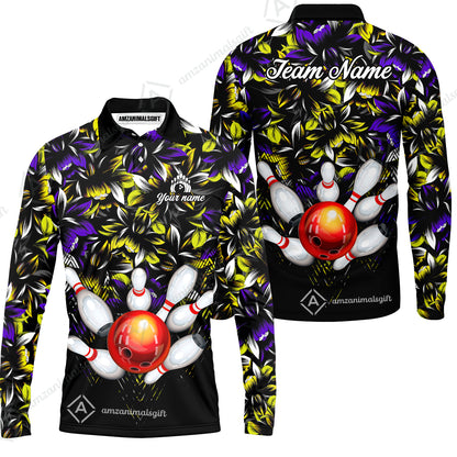 Custom Bowling Jersey Polo Shirt, Tropical Floral Bowling, Custom Bowling Jersey Team Shirt For Players With Name & Team Name