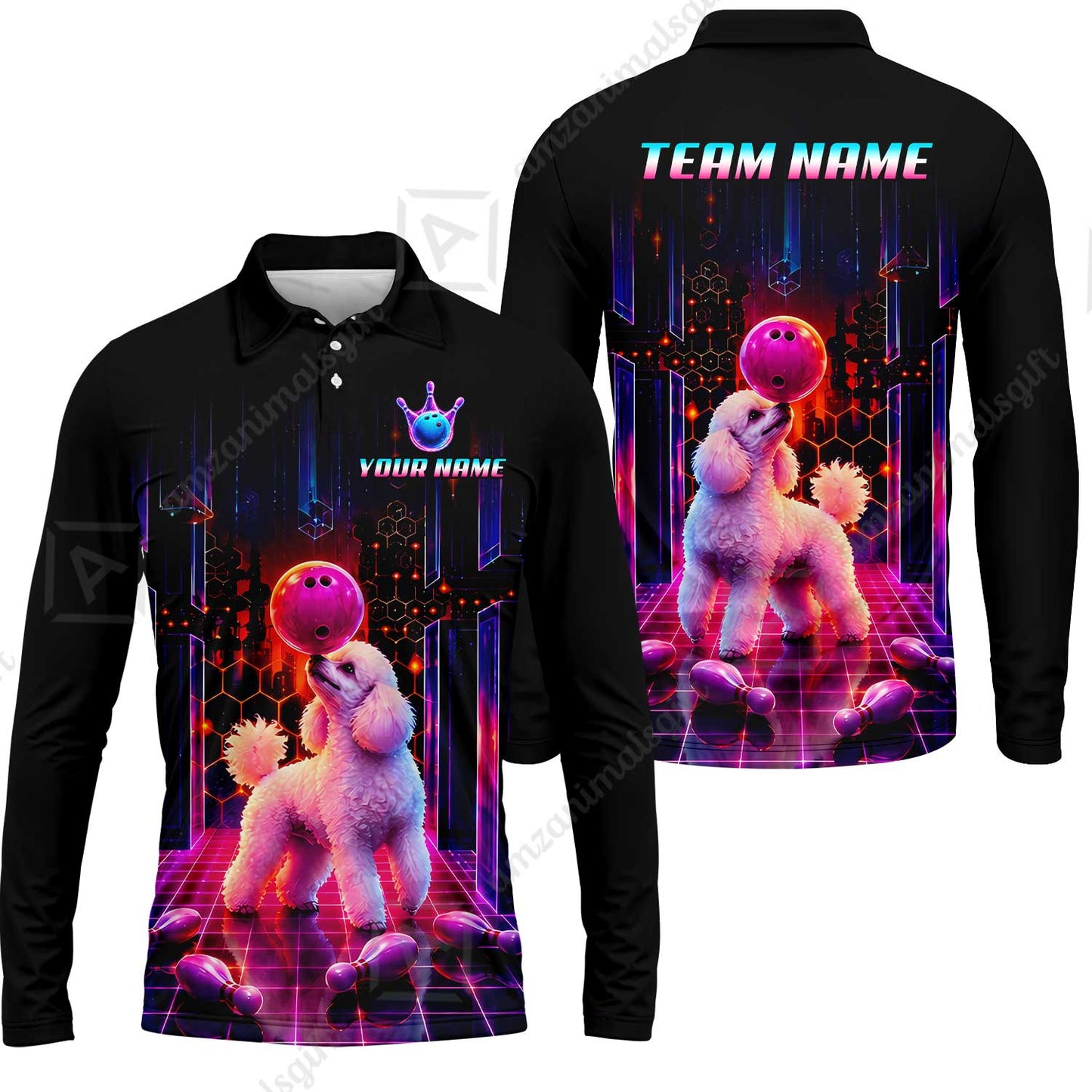 Custom Bowling Jersey Polo Shirt, Cyber Bowling Dog, Custom Bowling Jersey Team Shirt For Players With Name & Team Name
