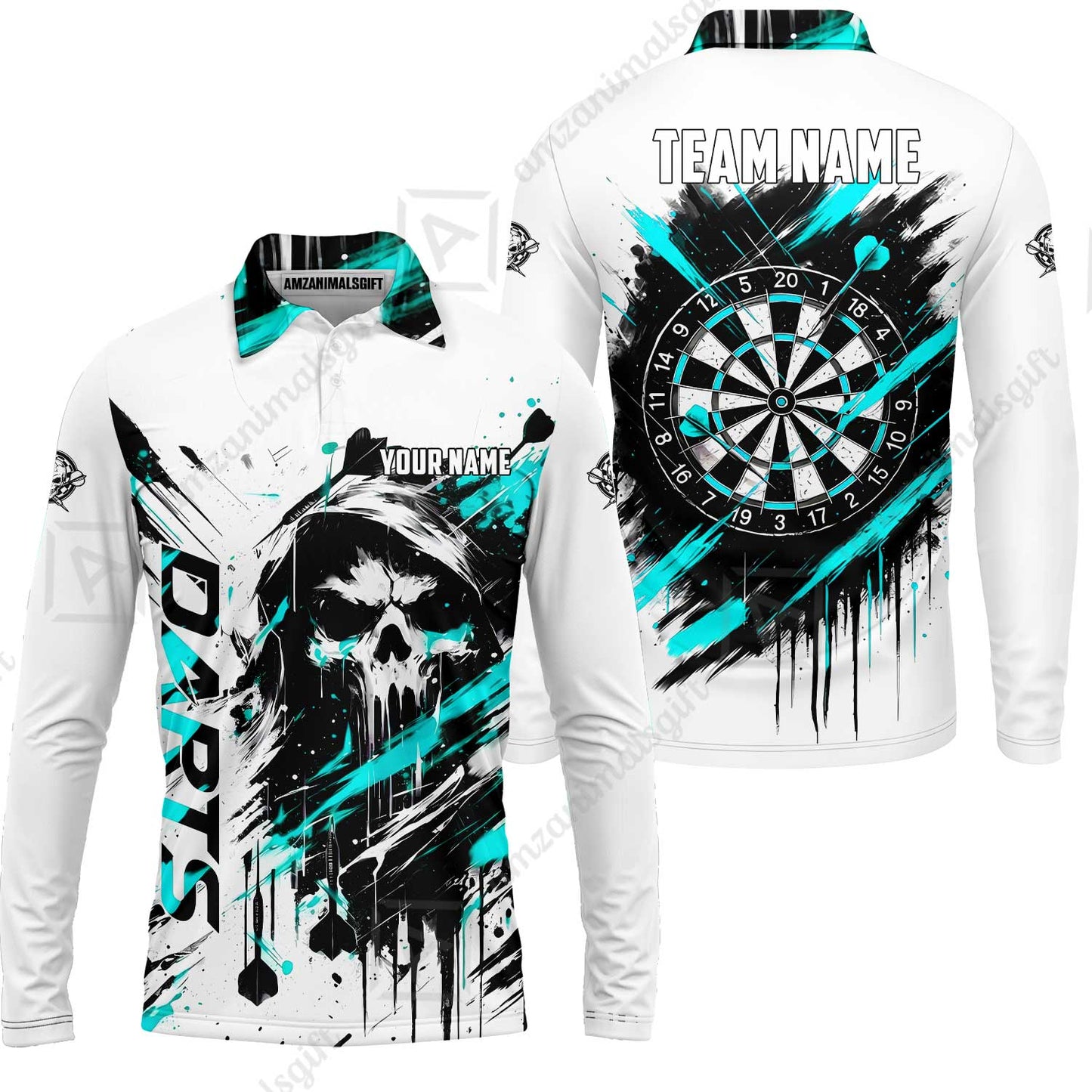 Custom Darts Jersey Polo Shirt, Grim Reaper Sketch Splatter, Custom Dart Jersey Team Shirt For Players With Name & Team Name