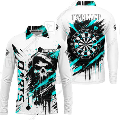 Custom Darts Jersey Polo Shirt, Grim Reaper Sketch Splatter, Custom Dart Jersey Team Shirt For Players With Name & Team Name