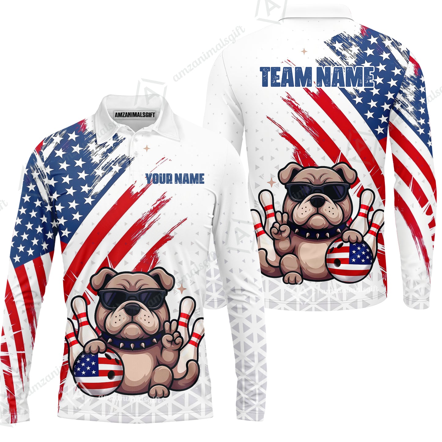 Custom Bowling Jersey Polo Shirt, Bowling Hello Bulldog US Flag, Custom Bowling Jersey Team Shirt For Players With Name and Team Name