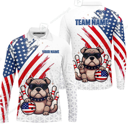 Custom Bowling Jersey Polo Shirt, Bowling Hello Bulldog US Flag, Custom Bowling Jersey Team Shirt For Players With Name and Team Name