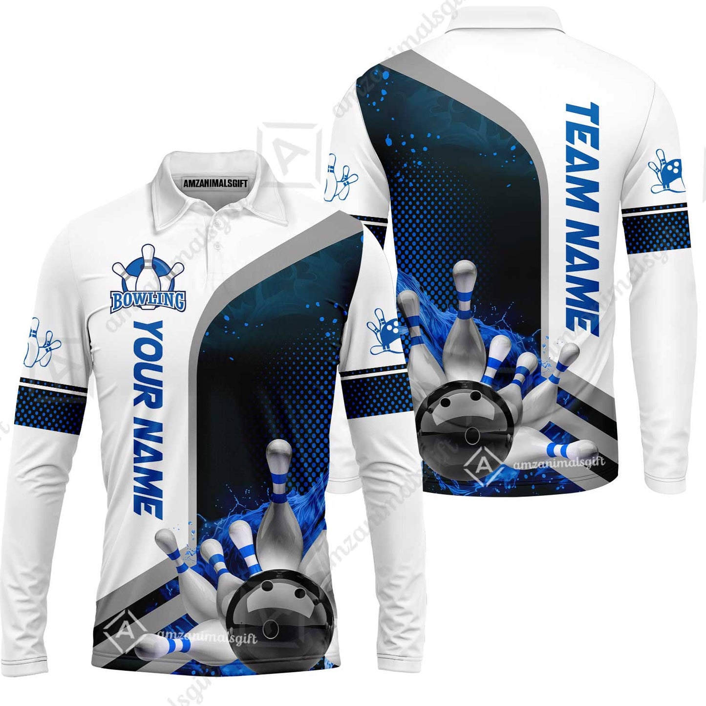 Custom Team Name Bowling Team Jersey - Custom Name Bowling Ball And Pins Water Personalized Bowling Polo Shirt - Uniform Shirt For Bowlers
