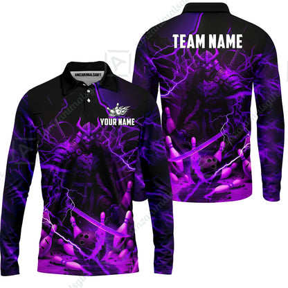 Custom Bowling Jersey Polo Shirt, Fiery Samurai Strike, Custom Bowling Jersey Team Shirt For Players With Name & Team Name