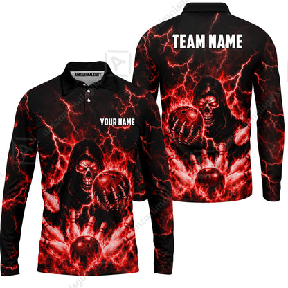 Custom Bowling Jersey Polo Shirt, Lightning Grim Reaper, Custom Bowling Jersey Team Shirt For Players With Name & Team Name