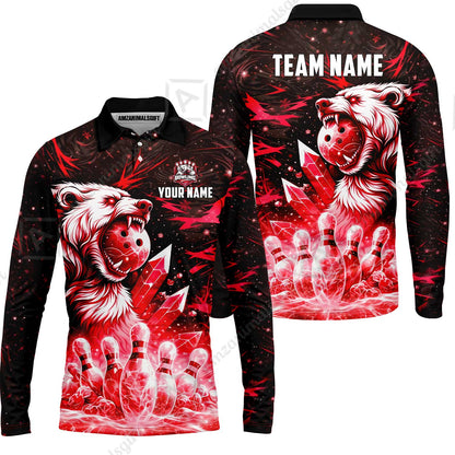 Custom Bowling Jersey Polo Shirt, Arctic Bear & Crystal Galaxy, Custom Bowling Jersey Team Shirt For Players With Name & Team Name