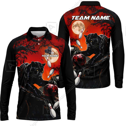 Customized Bowling Shirt, Midnight Panther, Personalized Polo Shirt For Players With Name & Team Name