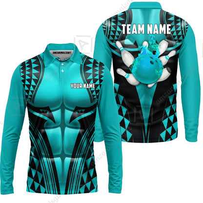 Custom Bowling Jersey Polo Shirt, Polynesian Strike, Custom Bowling Jersey Team Shirt For Players With Name & Team Name