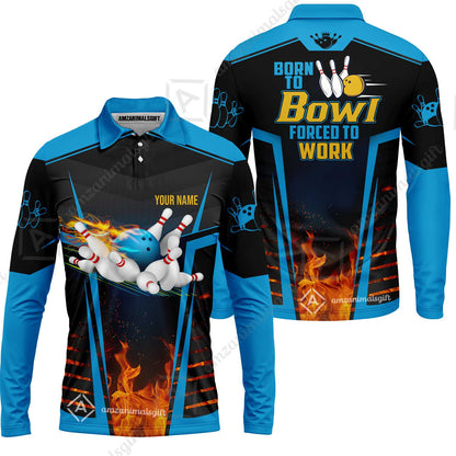Customized Bowling Jersey, The Blue Bowling Ball Born To Bowl Forced To Work Personalized Name Custom Team Name Logo For Bowling Team