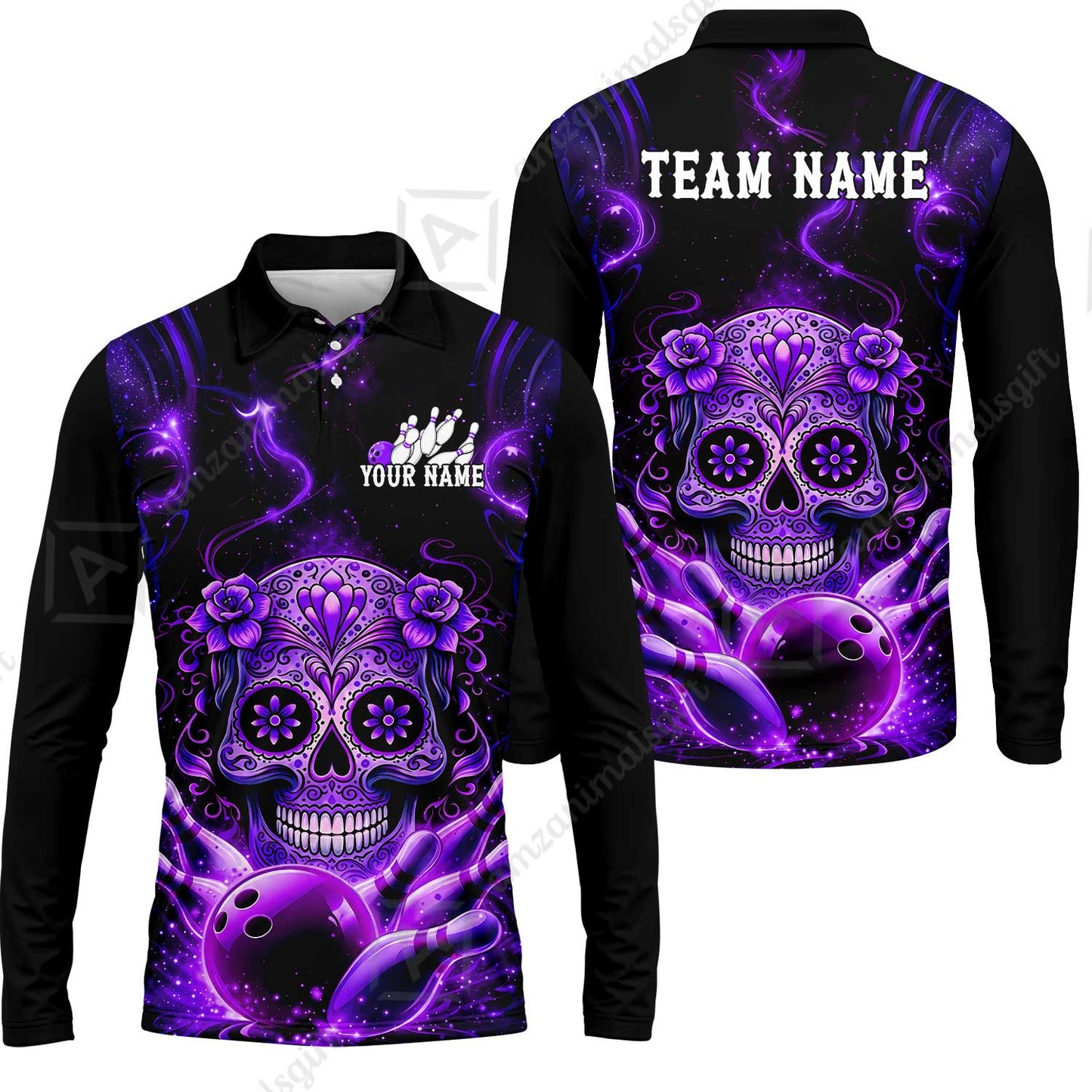 Customized Darts Team Jersey, Sugar Skull Bowler, Personalized Polo Shirt For Players With Name & Team Name