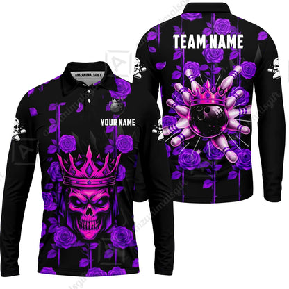 Custom Bowling Jersey Polo Shirt, Royal Skull Bowling, Custom Bowling Jersey Team Shirt For Players With Name & Team Name