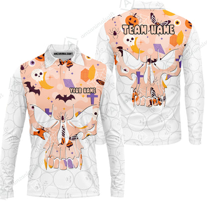 Custom Bowling Jersey Polo Shirt, Halloween Pattern Skull, Custom Bowling Jersey Team Shirt For Players With Name & Team Name