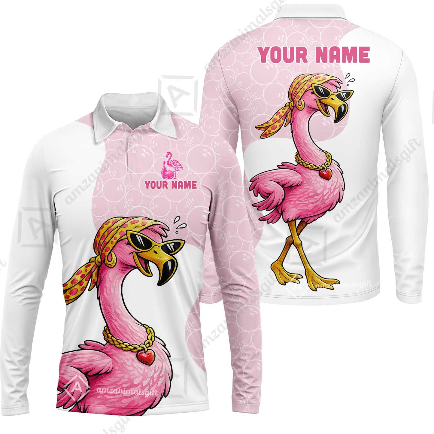 Custom Bowling Women Polo Shirt, Swag Flamingo Bowling Custom Bowling Polo Team Shirt For Players With Name & Team Name